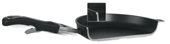 Cross-section profile icon of a Gastrolux pan with handle, used to introduce the construction diagram